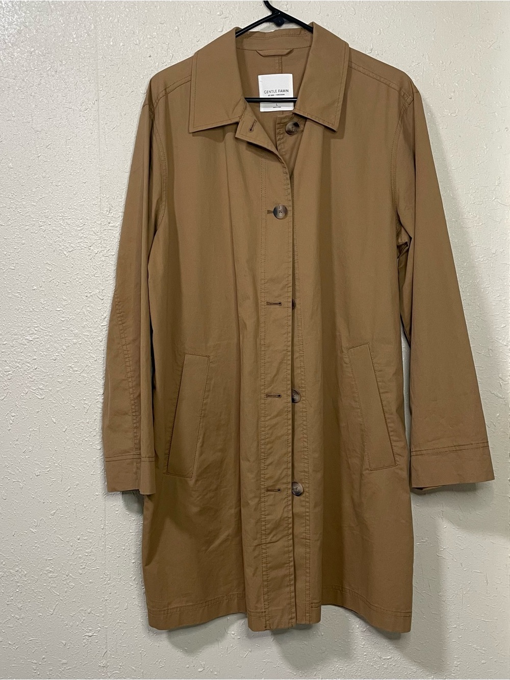 Gentle Fawn Camel Tan Button-Front Trench Coat